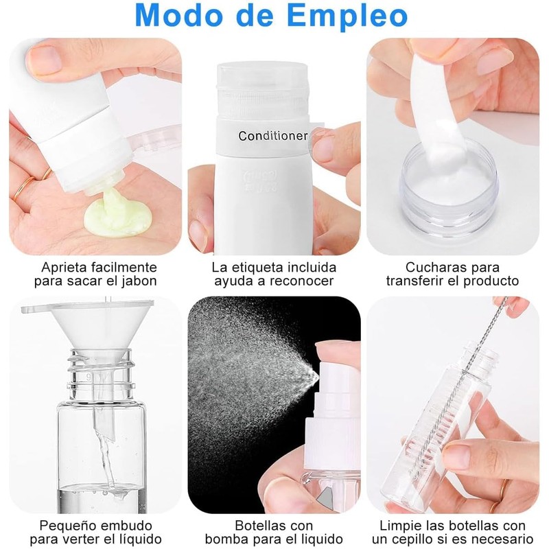 Kit de Viaje Aseo Personal, Botellas de Viaje Rellenables 16