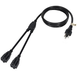 2 Way Power Cord Splitter Cable 6 Ft-3 Prong 1 to 2 Extension Cord-Outlet Saver-Elecan Male to Female Y Splitter Power Extension Cable Strip–UL Certified SJTW 16 Gauge 13 A/125 V–Black