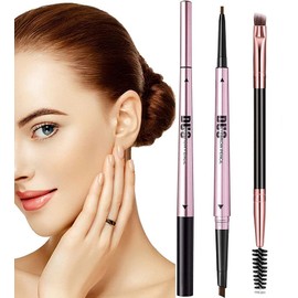 SLZZ 2 PCS Eyebrow Pencil, 3D Long Lasting Waterproof Eyebrow Makeup with Dual Ends, Professional Brow Enhancing Kit with with Eyebrow Spoolie Brush Set(Oranget Brown)