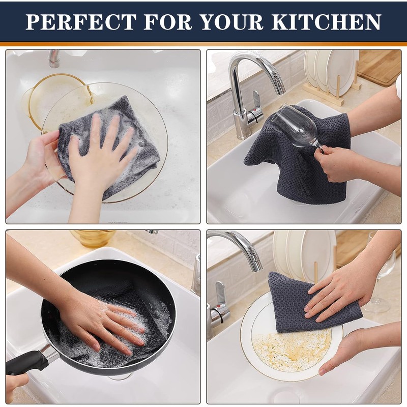 HYER KITCHEN 100% Cotton Waffle Weave Kitchen Dish Towels, Super