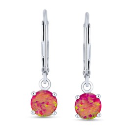 Bling Jewelry .925 Silver Synthetic Pink Opal Leverback Dangle Earrings Rhodium Plated