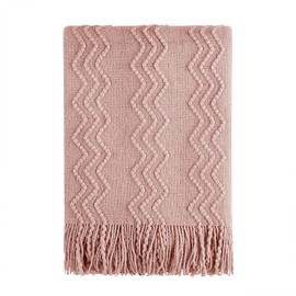 BOURINA Textured Solid Soft Sofa Throw Couch Cover Knitted Decorative Blanket (Pink, 60x80 inches)