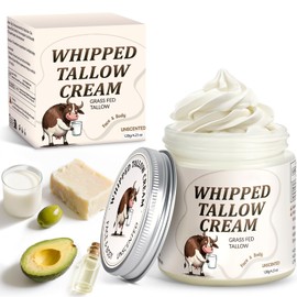 IIIMEIDU Beef Tallow for Skin, Tallow and Honey Balm for Face Moisturizer Cream, 100% Natural Organic Grass-Fed Beef, Honey, Vitamin E Oil for Body & Face (4.2 Oz, unscented/cream)