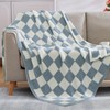 WRENSONGE Checkered Throw Blanket, Grey Blue Soft Cozy Fluffy Warm