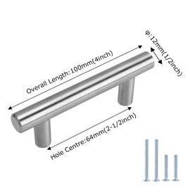 LS201BSS T Pull Handles for Kitchen Cupboard Door Hollow Stainless Steel Furniture Handles Railing Handle with Screws - Pack of 15