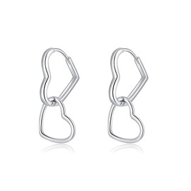SLUYNZ 925 Sterling Silver Heart Hoop Earrings for Women Teens Girls Sweet Love Hoop Earrings Double Heart Earrings (A-Silver)