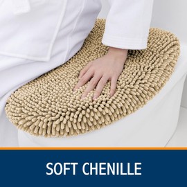 Smiry Soft Chenille Bathroom Toilet Lid Cover, Machine Washable Covers, 17.5x15, Fits Most Round, Elongated and Oblong Lids, Accessories Decor, Beige