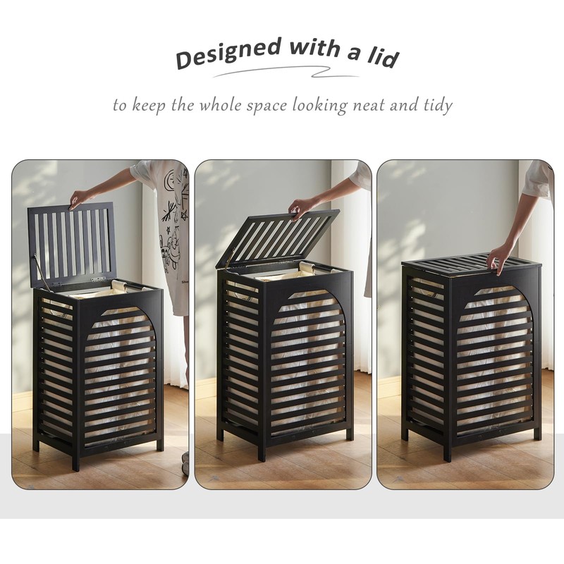 Laundry Hamper with Lid,Bamboo Large Waterproof Clothes Laundry Basket,Removable Washing