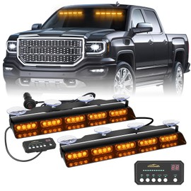 XRIDONSEN 2x 17 inch Emergency Dash Amber Strobe Lights for Trucks Interior Front/Rear Windshield Lights 40 LED Safety Flashing Warning Hazard w/Display Controller for Construction Vehicles SUV Car
