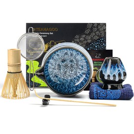 TEANAGOO 7 Pcs Matcha Whisk Set, Matcha Set for Ceremony, Matcha Kit Junware-Blue, Matcha Tea Set for Making Breakfast/Matcha Latte, Gift for Matcha Lover, Matcha Whisk and Bowl with All Accessories