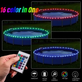 Eliteemo LED Pool Lights for Above Ground Pools, 14Ft Remote Control Submersible LED Rim Lights, C Battery Box, 16 Color Change by Yourself, Waterproof, Bright to Play at Night Outdoors