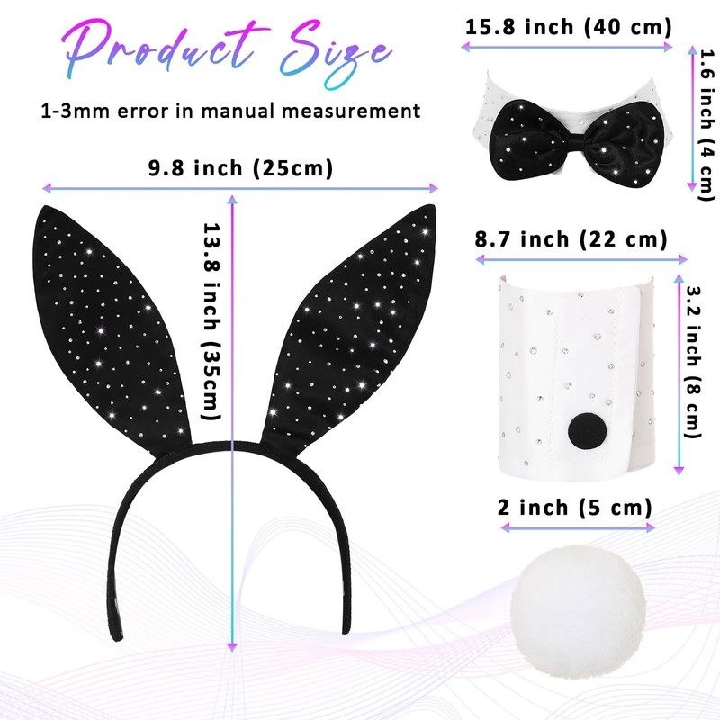 Bohend Rhinestone Bunny Costume Accessory Set - Black Ears Headband,