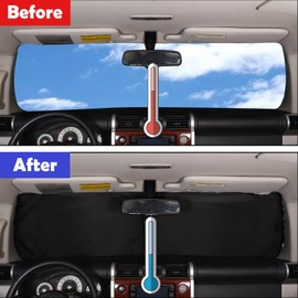 Car Windshield Sun Shade with Storage Pouch Compatible with Toyota FJ Cruiser 2007-2021, Reflective 240T Material Sun Visor with Mirror Cut-Out, Foldable Sun Shield for Heat and UV Protection