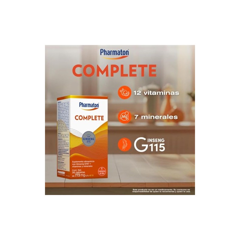 Pharmaton Complete suplemento alimenticio, Gingsen G115+ vitaminas, 30tabs