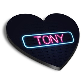 1x Heart MDF Magnet 6cm - Neon Sign Design Tony Name - Fridge Locker Office Whiteboard Toolbox #352537