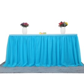 MYMM 3ft / 92cm Blue Tulle Tutu Table Skirt, Wedding Bridesmaid Sister Costume,Party Skirt, Rectangle Or Round Decorative Table Decoration, Fashion Deluxe Romantic Birthday Party Baby Shower (Wave)