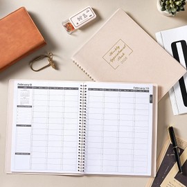 Appointment Book 2026-2027 - August 2026 to July 2027 with Times, Appointment Diary 2026-2027 A4 Week to View Hourly Planner in 15 Minutes, 21.8 x 29 cm, Soft Leather Cover, Beige