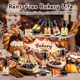 Bakery Essential Oils Set, RAINBOW ABBY Fragrance Oil for Diffusers, Candle Making - Pumpkin Pie, Gingerbread, Chocolate, Golden Waffle, Hazelnut Aromatherapy Scented Oils (5ml)