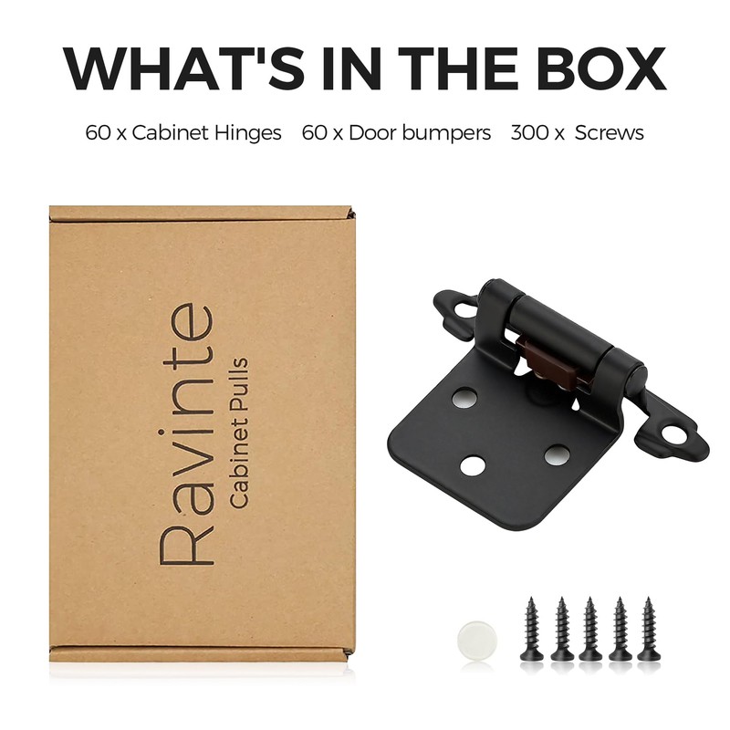 Ravinte 60 Pack (30 Pairs) 1/2" Overlay (Variable) Cabinet Hinges,
