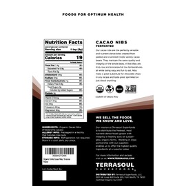 Terrasoul Superfoods Raw Organic Cacao Nibs, 16 Oz, Superfood Crunch for Smoothie Bowls, Nut Butter Spreads, Oatmeal and DIY Chocolate Creations