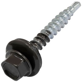 AERZETIX - C73122 - Set of 60 self-drilling metal-wood screws Ø4.8x35 mm + EPDM sealing washer - RAL 8019 - DIN 7504K - head size 8 mm hexagon - made of carbon steel