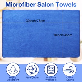 Newwiee 72 Pack Microfiber Bleach Proof Towels Bulk for Salon 18 x 30 Inch Dry Lint Free Hair Drying Hand Towels for Hair, Gym, Bath, Spa, Shaving, Barber(Blue)