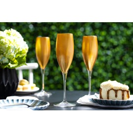 Barski Glass Toasting Flute, Champagne, Flutes, Set of 6 Crystal Glasses, Wedding Toasting Flutes, Gold Decorated, 11 oz Made in Europe