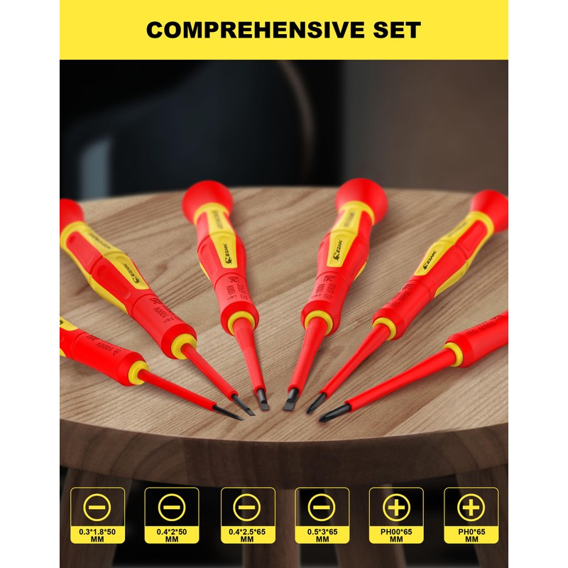 EZARC Insulated Screwdriver Set, 6 Pieces Precision VDE Insulated Electricians