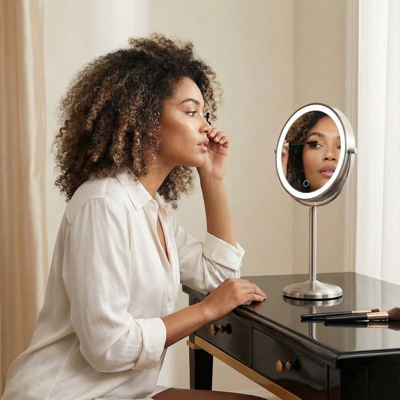 Fancii 9-Inch Lighted Makeup Mirror Height Adjustable with 10X /1X