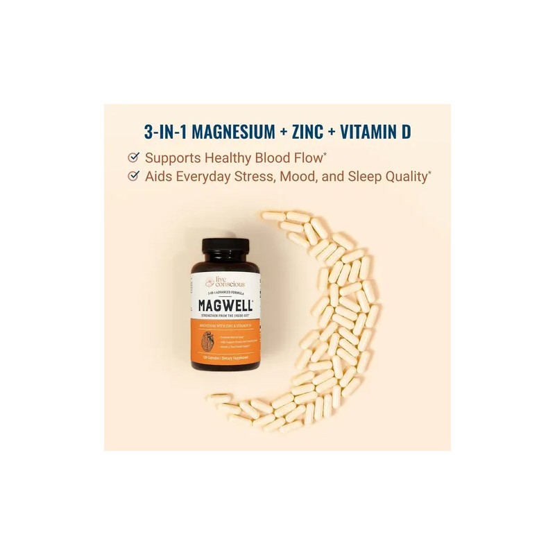 Suplemento Vitamina D Magwell Live Conscious con Magnesio y Zinc