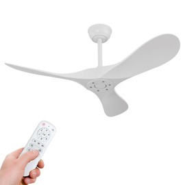OMYU 42 Inch White Ceiling Fan no Light with Remote Control,ABS Blades,Reversible DC Motor,Timer Setting,Modern Outdoor Indoor Ceiling Fan without Light for Bedroom Living Room Patios Office