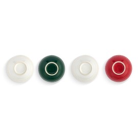 DEMDACO - Juego de 4 cuencos decorativos de cerámica brillante de 3 x 1.5 pulgadas, diseño en relieve, tamaño pequeño, redondo, color rojo, verde