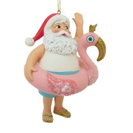 December Diamonds 79-81517 Resin Santa in a Flamingo Float Ornament 4 Inches