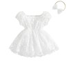 Newborn Baby Girl Romper Dress Flower Embroidered Puff Sleeve Tulle