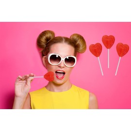 Valentines Day Lollipops Red Double Heart Shaped Cherry Flavored, Individually Wrapped, 48 Lollipops