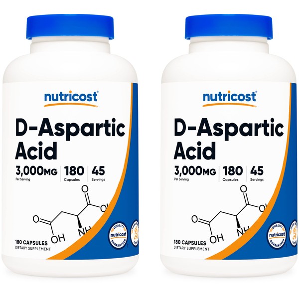 Nutricost D-Aspartic Acid Capsules (180 Caps) (2 Bottles)