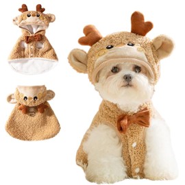 ANIAC Dog Christmas Cape Coat with D-Ring Cat Santa Costume with Xmas Tree Hat Newyear Dogs Outfit Warm Puppy Clothes for Small Dog Pet Christmas Cloak for Cat (Brown, X-Small)