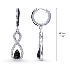 BERRICLE Sterling Silver Black and White Black Cubic Zirconia CZ Woven Dangle Drop Earrings for Women, Rhodium Plated