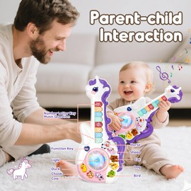 Marstone Toys for 1 Year Old Girl Birthday Gifts: Baby Musical Unicorn Toys 12-18 Months, Educational Cartoon Guitar for Toddlers 1-2, Infant Interactive Learning Present for 1st First Christmas, Xmas
