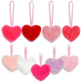 Valentine's Day Plush Heart Ornaments, 18 PCS Multicolor Fuzzy Heart Hanging Decorations for Valentines Tree, Wedding, Bridal Shower & Party Table