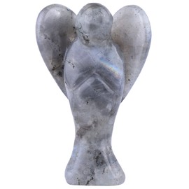 Nupuyai 3" Labradorite Guardian Love Heart Crystal Angel Statue, Carved Pocket Angel Figurine Spiritual Healing Stone Ornament for Home Office Decor