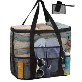 iminuo Mesh Beach Bag Vacation Essentials - Large Tote Pool Bag for Women Vacation Essentials Beach Accessories, Black