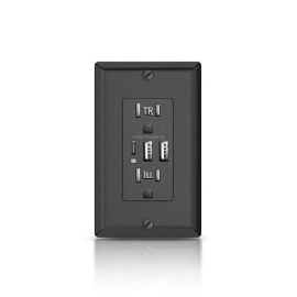 Alastech USB Outlet, 15 Amp TR Receptacle Plug with USB C Wall Charger, 30W 6.0A Charging