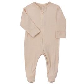 Aablexema Baby Zipper Pajamas Bamboo Rayon, 3pcs Unisex Infant Onesie with Mitten Long Sleeve Footed Pjs(Beige & Pink & Purple,12-18m)