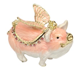 Qsabv Cute Flying Piggy Trinket Box, Hand-Painted Enameled Pig Decor Small Decorative Ring Earrings Jewelry Organizer, Keepsake Box Animal Figurines Gift for Women Girls,Pink