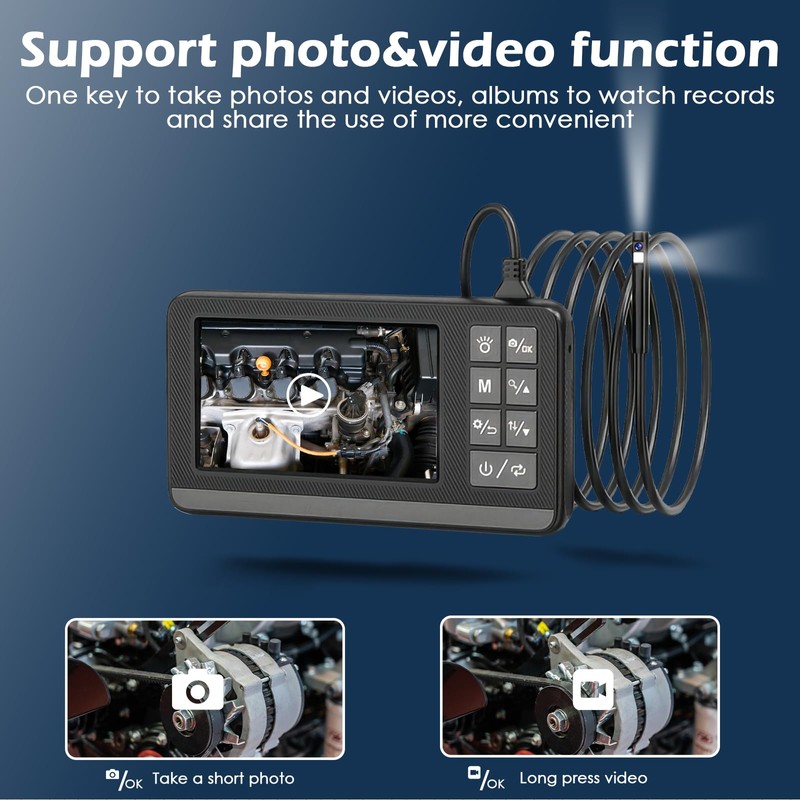 TIANSIAO Dual Lens Industrial Endoscope,HD Endoscope with Light, IP67 Waterproof