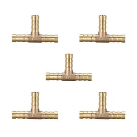 sourcing map 8mm or 5/16" OD Brass Barb Splicer Fitting,T-Shaped 3 Ways, Barb Hose Fitting Air Gas Water Fuel,Barbed Tee Connector,5pcs