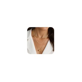 3Pcs Layered Gold Necklaces for Women - Stackable 14K Gold Plated CZ Rondelle Pendant Mariner Chain Choker Necklaces Set, Dainty Minimalist Gold Jewelry