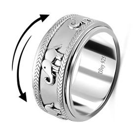 SHOP LC Anxiety Rings Elephant 925 Sterling Silver Rings Women - Fidget Ring Spinner Ring for Women Platinum Plated Anxiety Jewelry Birthday Gifts Size - 7