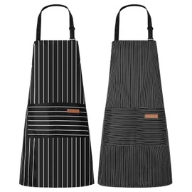 Candcamp 2 Pack Chef Apron, Chef Aprons for Men, Aprons for Women, Kitchen Apron Aprons for Men Chefs Apron Cooking Aprons For Women Black Apron Stripe Baking Cleaning Gardening Tailoring